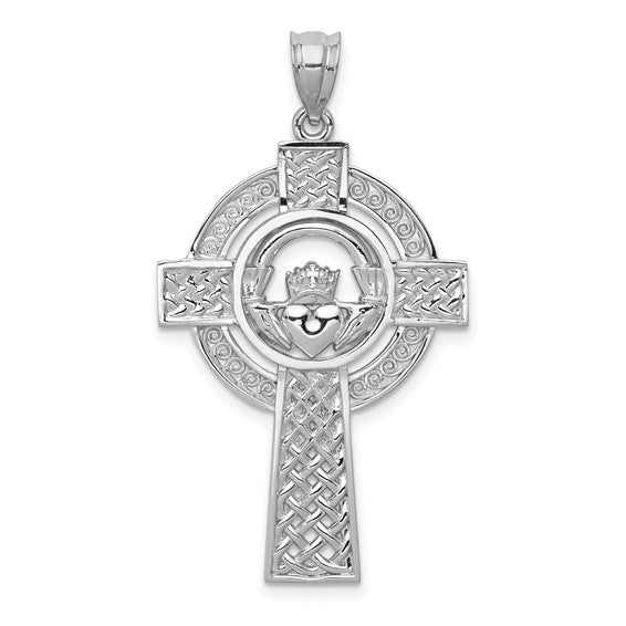 Celtic Claddagh Cross - 14kt White Gold