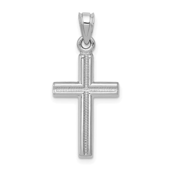 Raised Edge Cross - 14kt White Gold