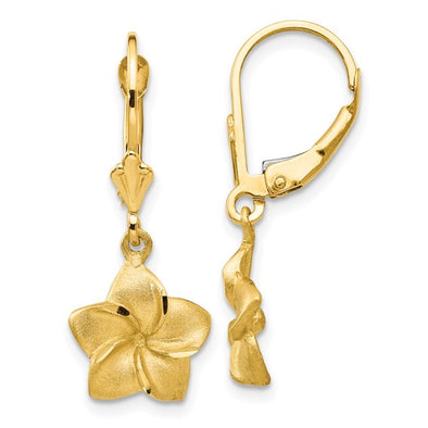 Flower Design Dangle Earrings - 14kt Yellow Gold