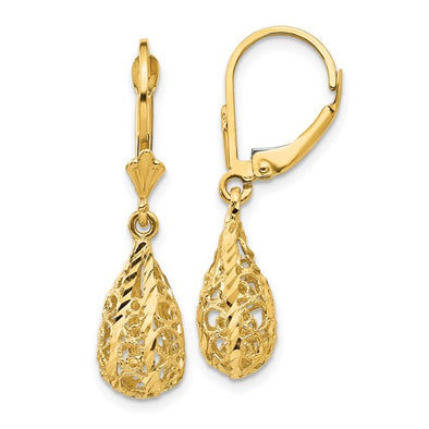 Filagree Design Dangle Earrings - 14kt Yellow Gold