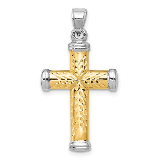 Reversible Textured and Polished Cross - 14kt Two-Tone Gold