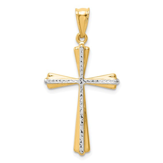 Diamond Cut Detail Cross - 14kt Two-Tone Gold