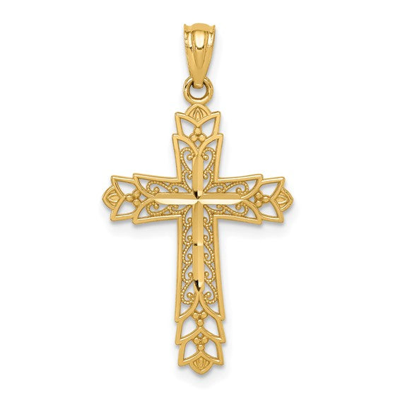 Open Filagree Design Cross - 14kt Yellow Gold