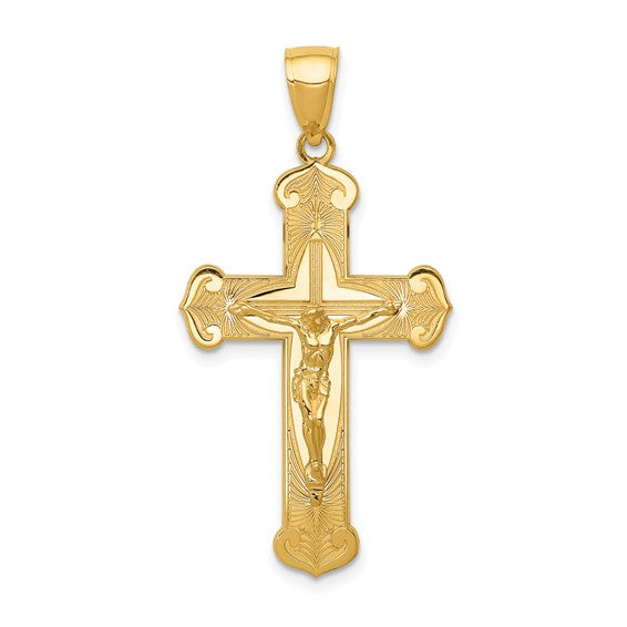 Crucifix with Etched and Flared Edge Detail - 14kt Yellow Gold