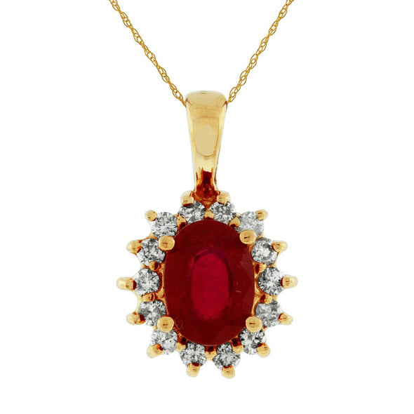 Oval Ruby and Diamond Halo Pendant