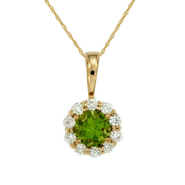 Round Peridot and Diamond Halo Pendant