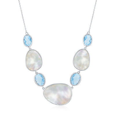 Blue Topaz and Mother of Pearl Necklace - Sterling Silver