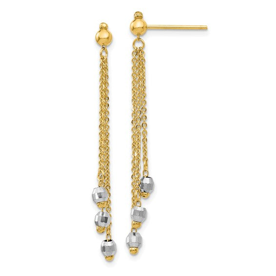 Cable Chain and Bead Design Dangle Earrings - 14kt Two-Tone Gold