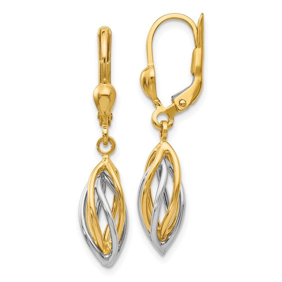 Twisted Design Dangle Earrings - 14kt Two-Tone Gold