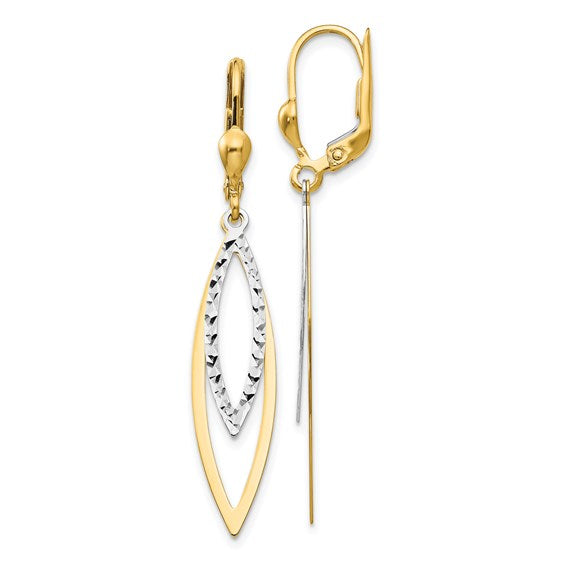 Diamond Cut Marquise Shaped Dangle Earrings - 14kt Two-Tone Gold