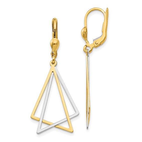 Geometric Design Dangle Earrings - 14kt Two-Tone Gold