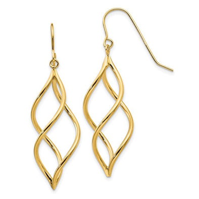 Twist Design Dangle Earrings - 14kt Yellow Gold
