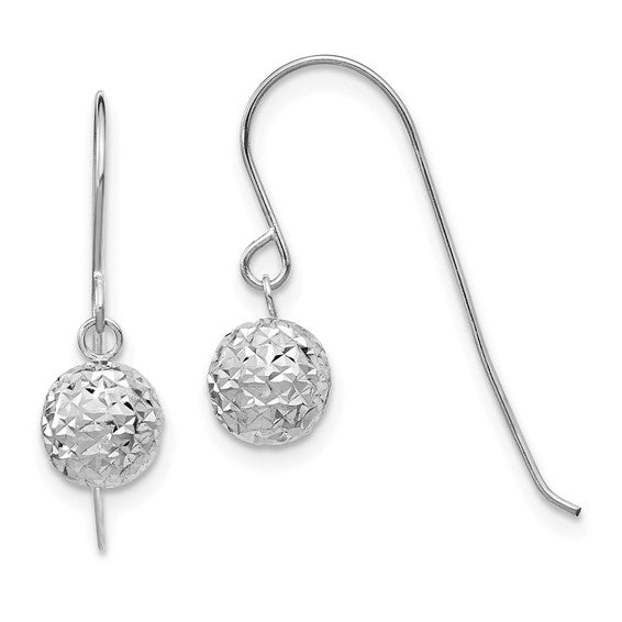 Diamond Cut Ball Dangle Earrings - 14kt White Gold
