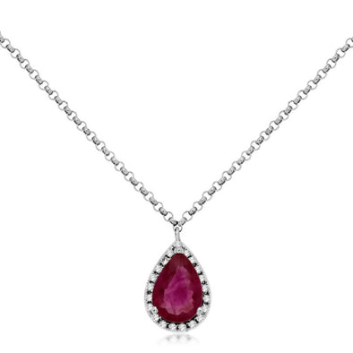 Pear Shaped Ruby and Diamond Halo Pendant