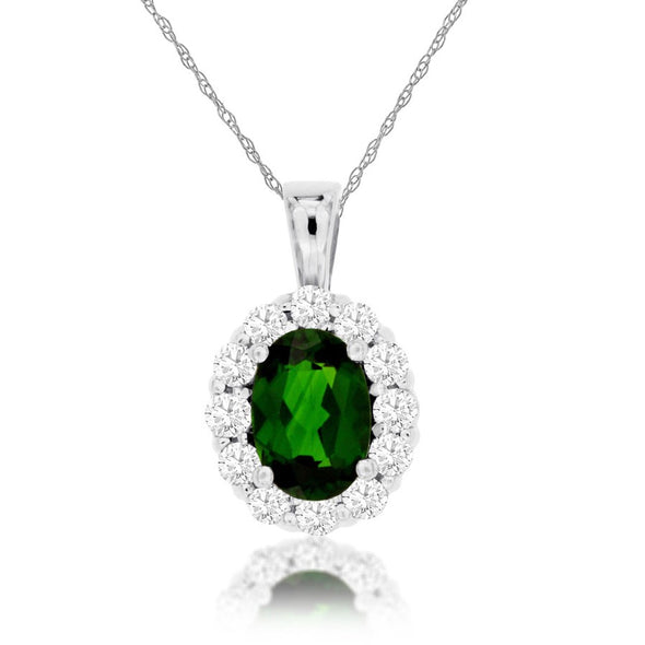 Oval Russalite and Diamond Halo Pendant