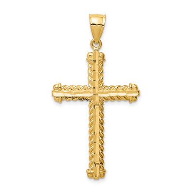 Diamond Cut Ridged Edge Cross - 14kt Yellow Gold