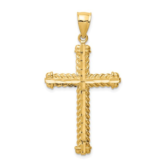 Diamond Cut Ridged Edge Cross - 14kt Yellow Gold