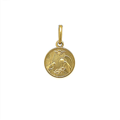 Round Baptismal Medal - 14kt Yellow Gold