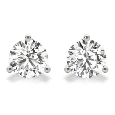 Diamond Stud Earrings Over 1.00 Carat t.w. With White Gold Three Prong Mounting