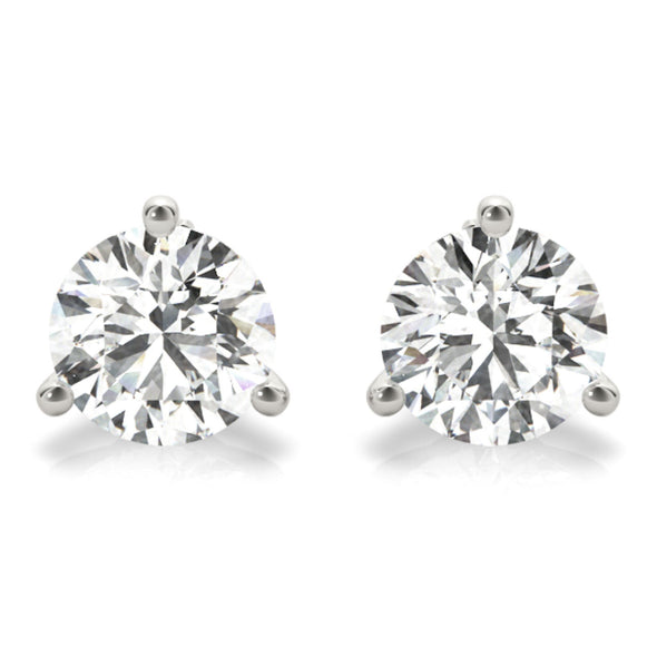 Diamond Stud Earrings Over 1.00 Carat t.w. With White Gold Three Prong Mounting