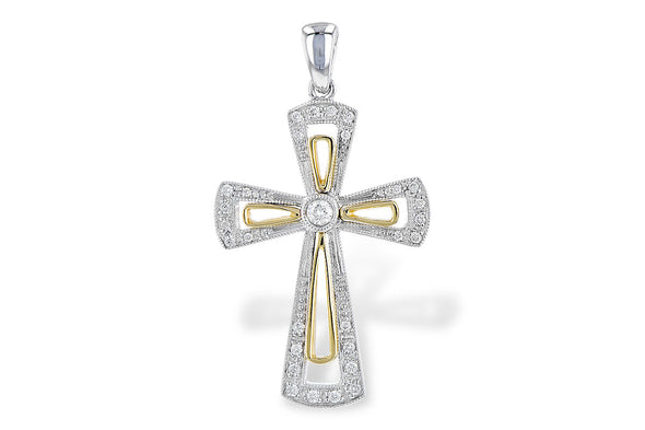 Open Design Diamond and Polished Gold Cross