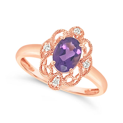 Oval Amethyst and Vintage Style Halo Ring